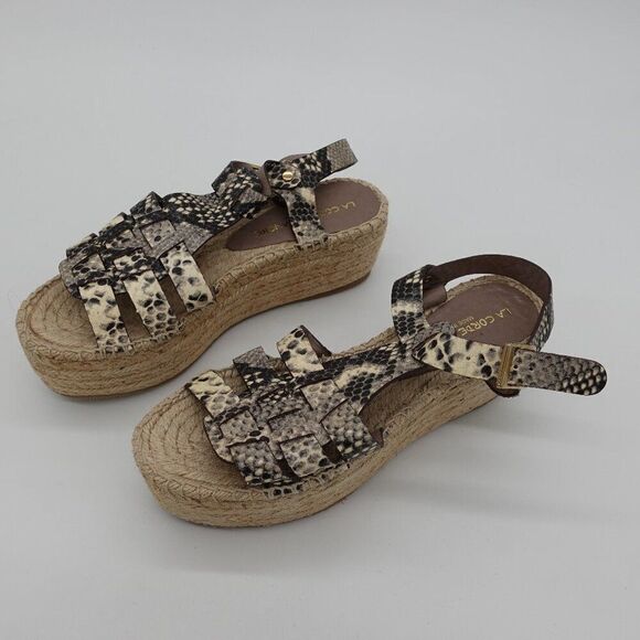 BNIB - La Cord Blanche espadrille platform heels in snake print - Picture 2 of 8